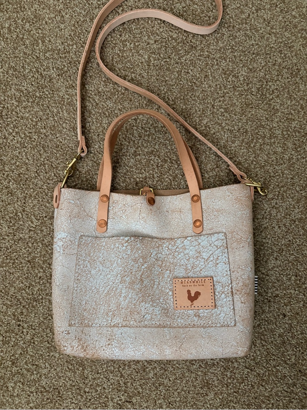Birch white leather Crossbody mini Tote Bag